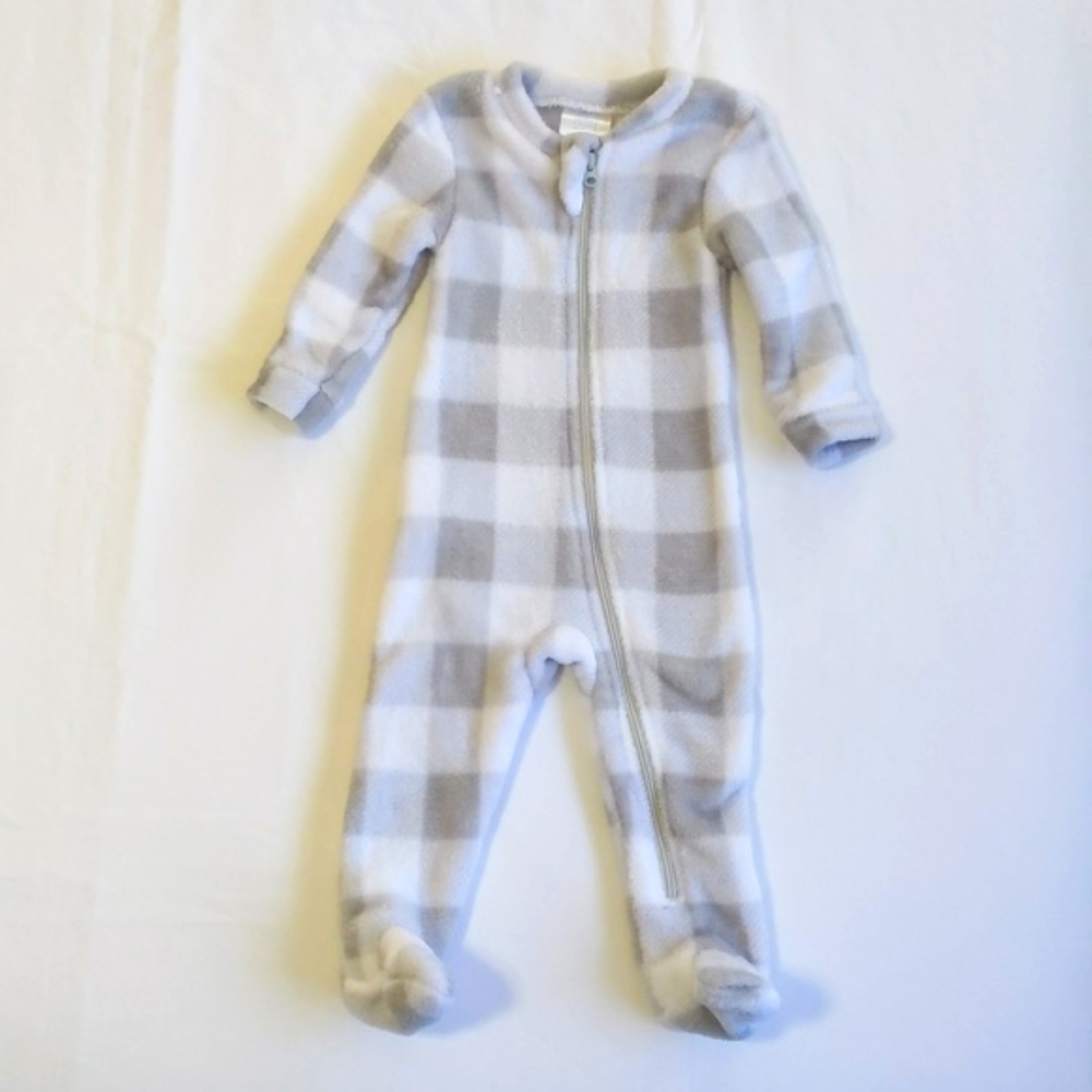 baby mode fluffy gingham fleece zipper footie sleeper pajamas 3-6 months baby